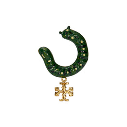 Women Caterpillar Drop Earring - Rolled Brass / Green