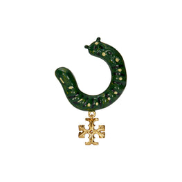 Women Caterpillar Drop Earring - Rolled Brass / Green