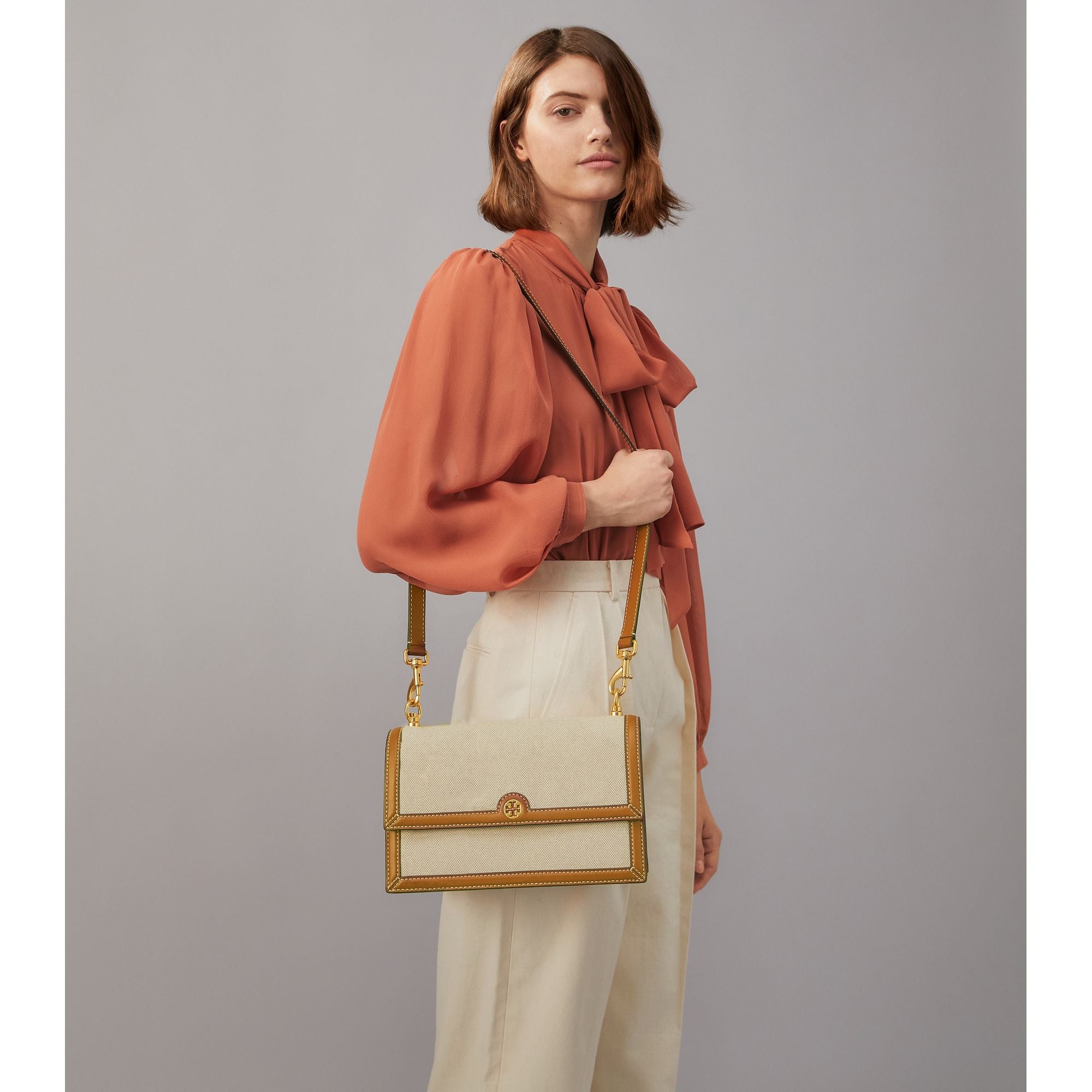 Women T Monogram Canvas Shoulder Bag - Natural