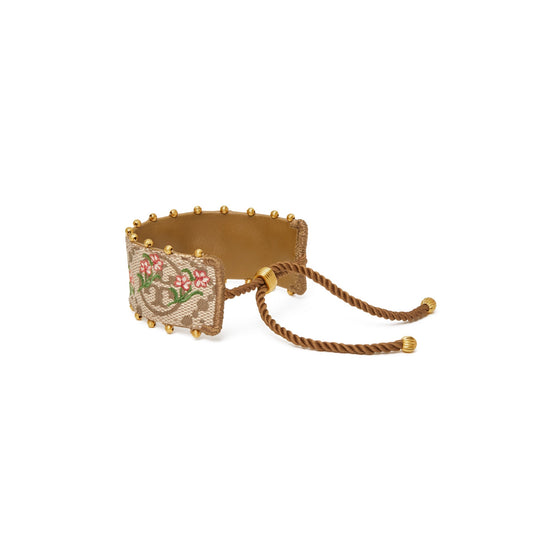 Women T Monogram Floral Bracelet - Rolled Brass / Hazel