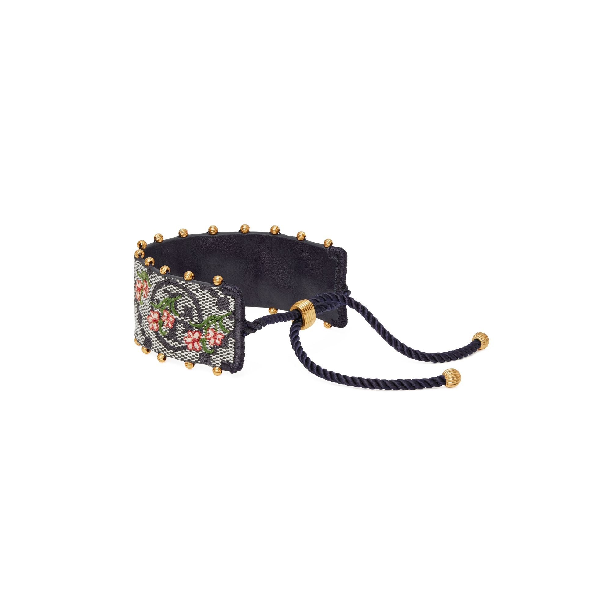 Women T Monogram Floral Bracelet - Rolled Brass / Navy