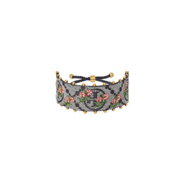 Women T Monogram Floral Bracelet - Rolled Brass / Navy
