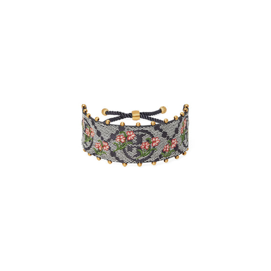 Women T Monogram Floral Bracelet - Rolled Brass / Navy