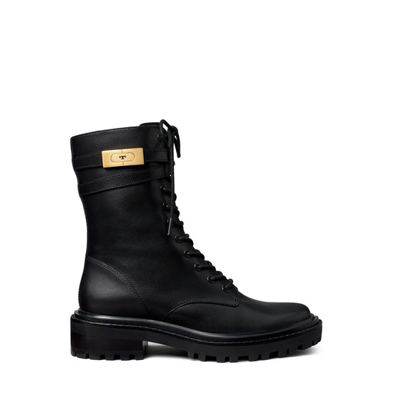 Women T Hardware Combat Boot - Perfect Black