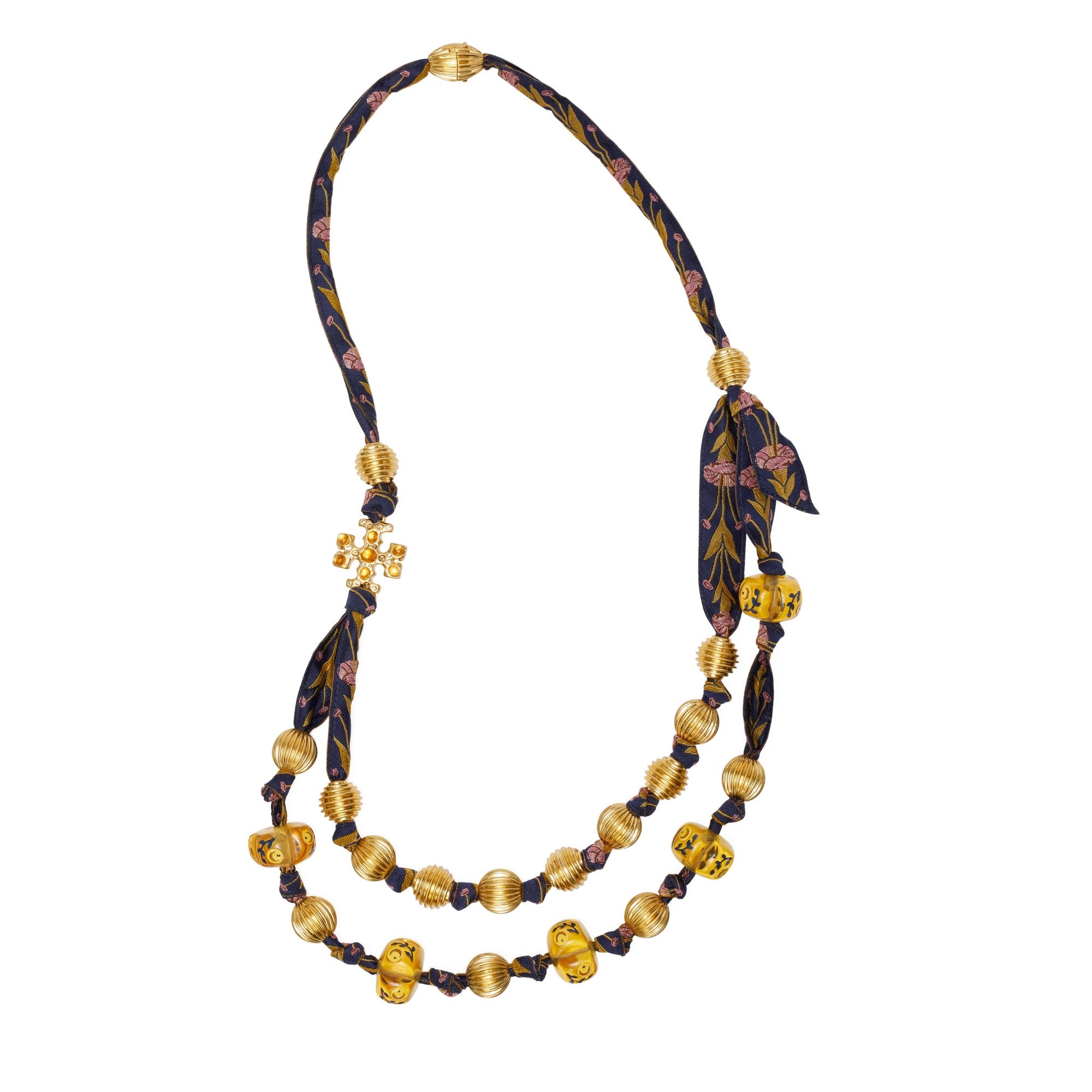 Women Roxanne Ribbon Necklace - Rolled Gold / Navy Multi
