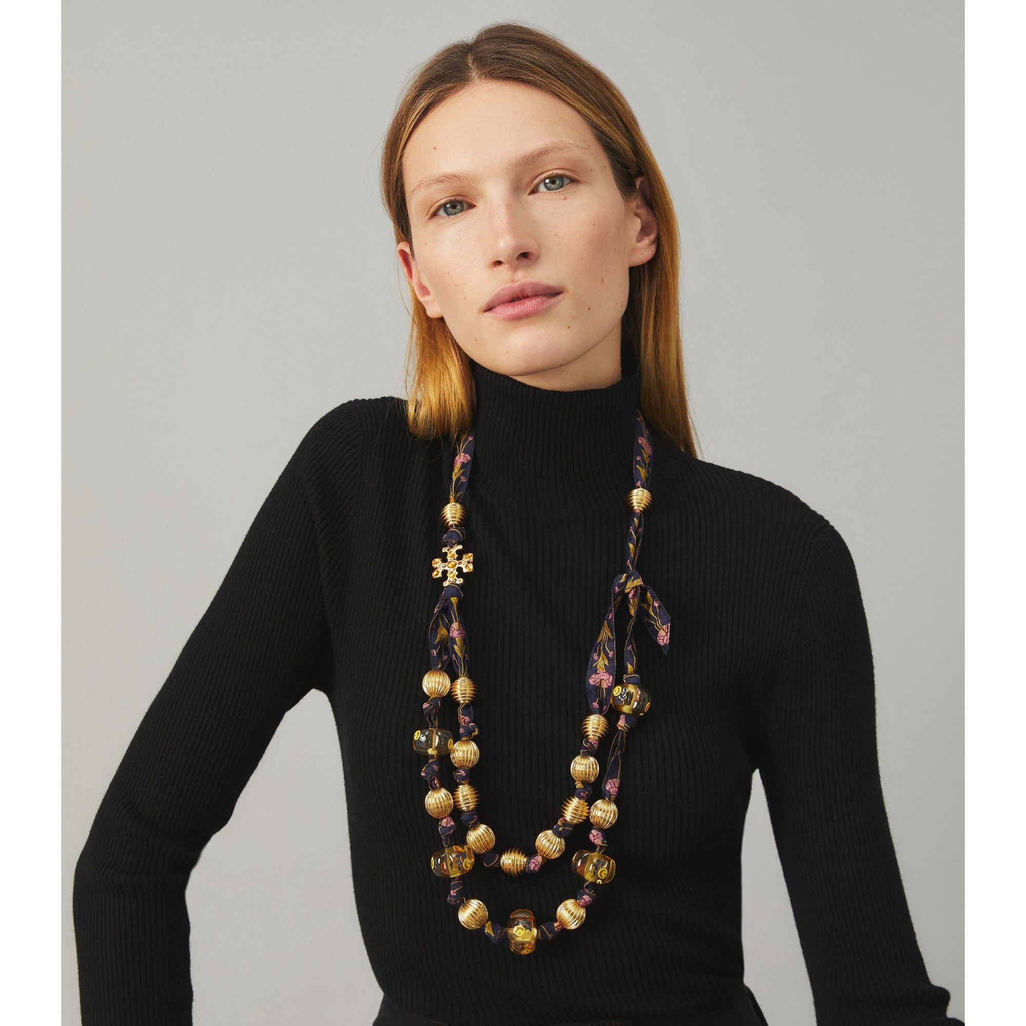 Women Roxanne Ribbon Necklace - Rolled Gold / Navy Multi