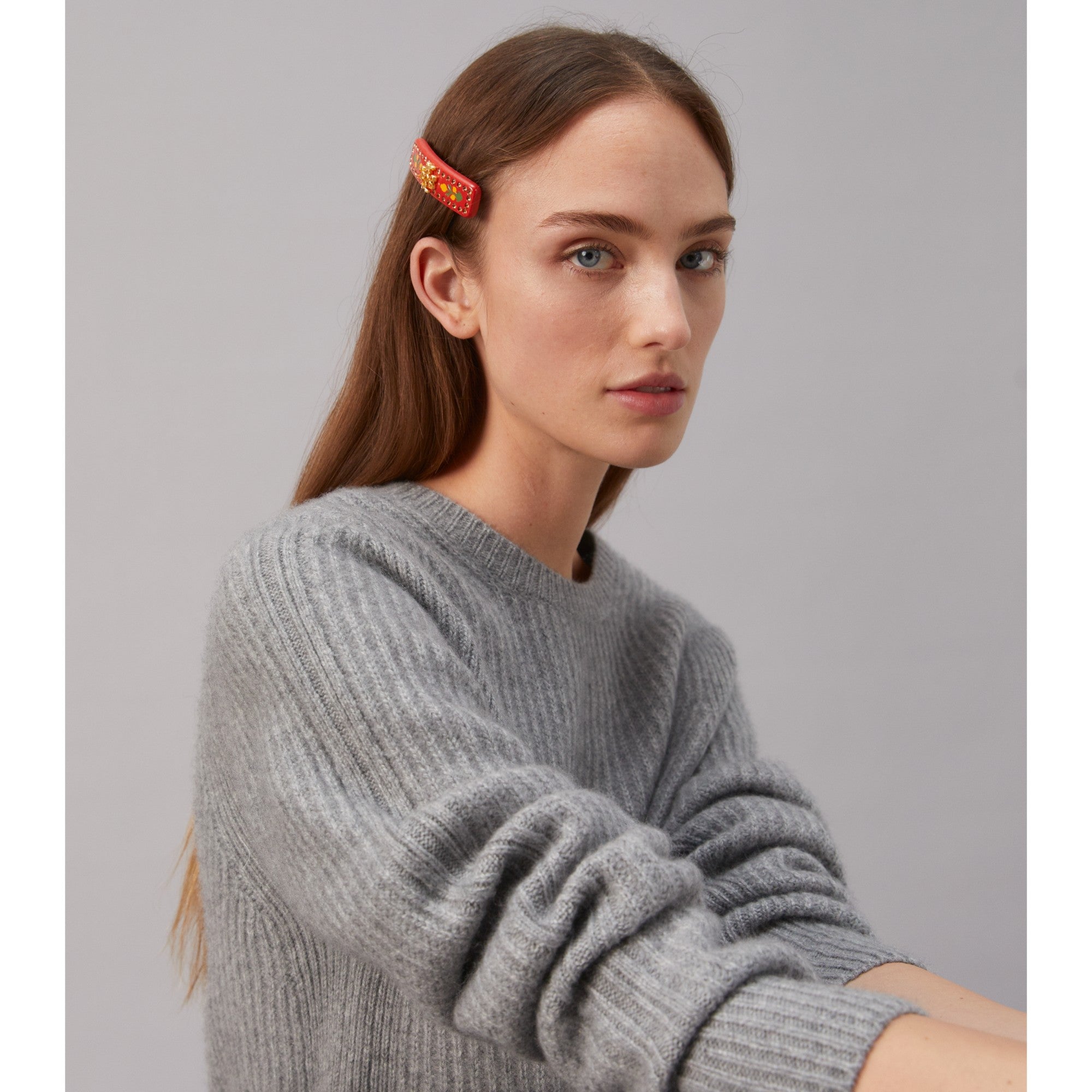 Women Roxanne Embellished Small Barrette - Antique Pewter / Black Multi