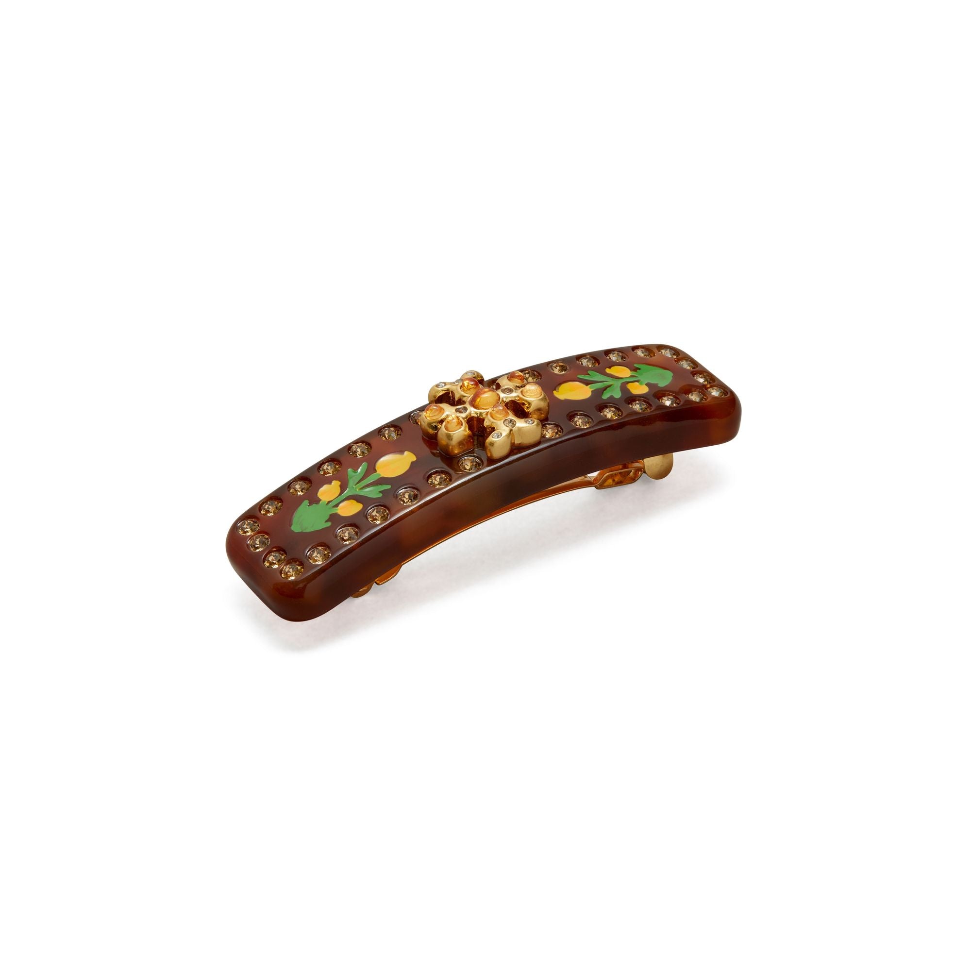 Women Roxanne Embellished Small Barrette - Rolled Gold / Tortoise Multi