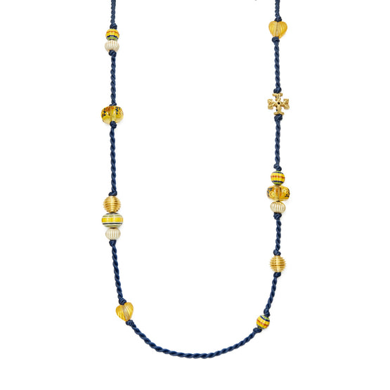 Women Roxanne Beaded Long Necklace - Rolled Gold / Blue / Multi
