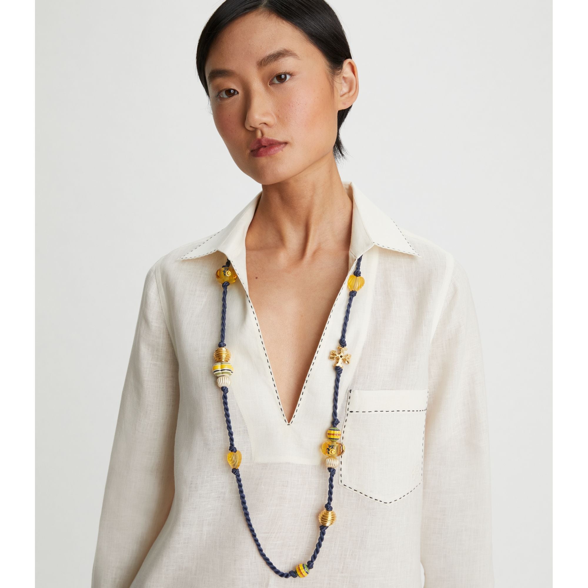 Women Roxanne Beaded Long Necklace - Rolled Gold / Blue / Multi
