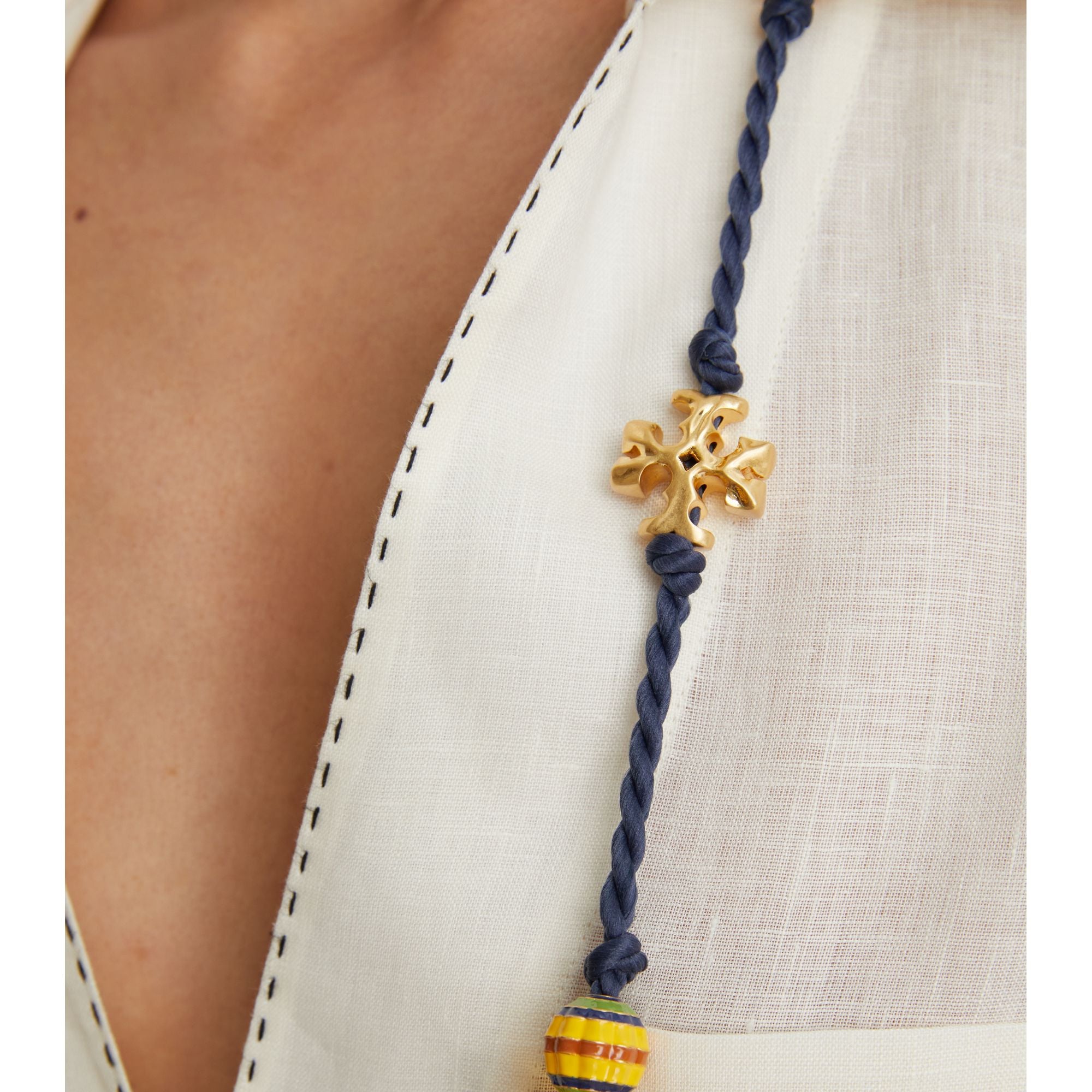 Women Roxanne Beaded Long Necklace - Rolled Gold / Blue / Multi