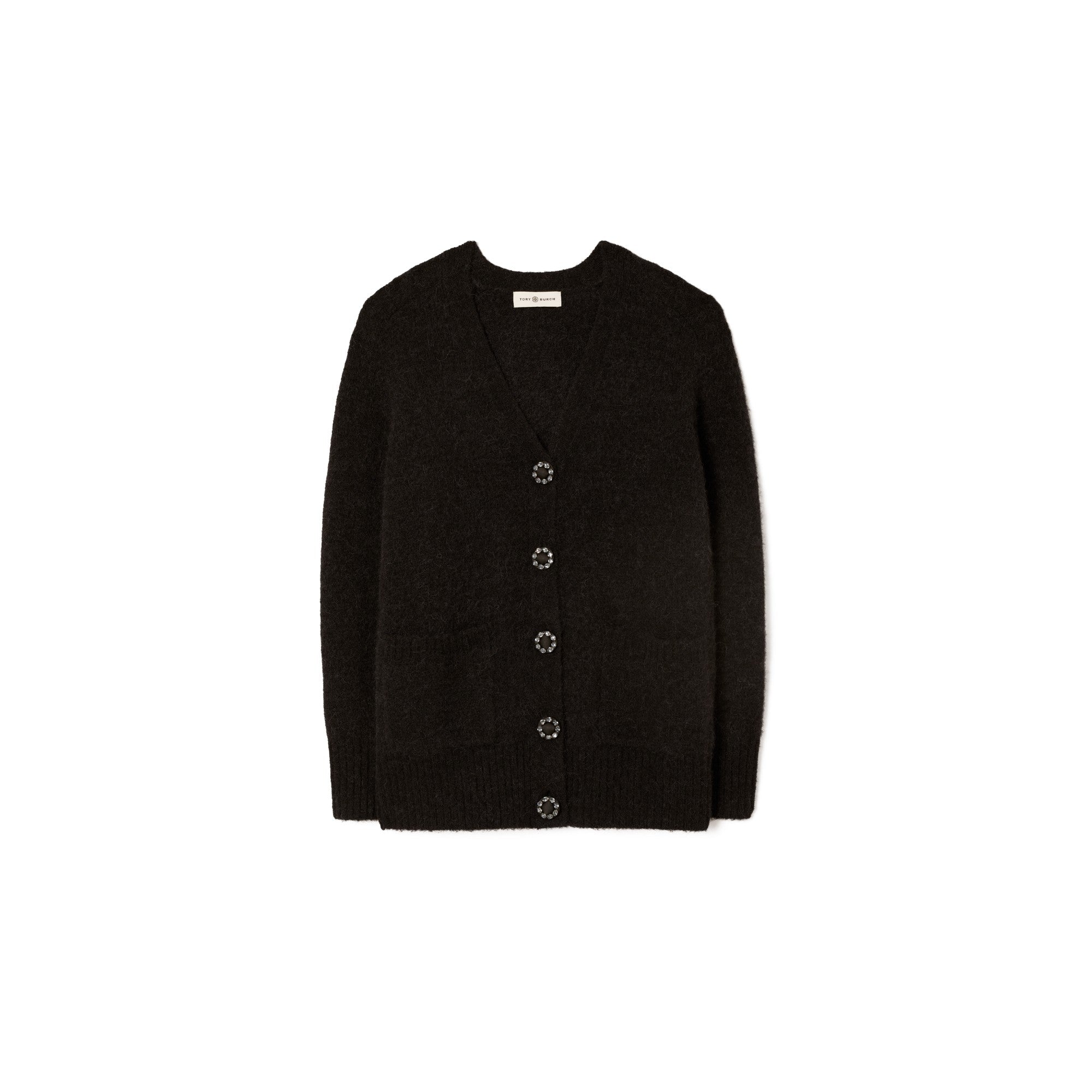 Women Jewel Button Cardigan - Black