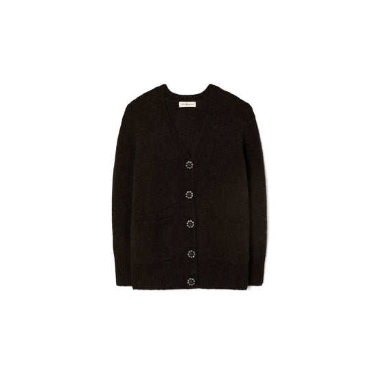 Women Jewel Button Cardigan - Black