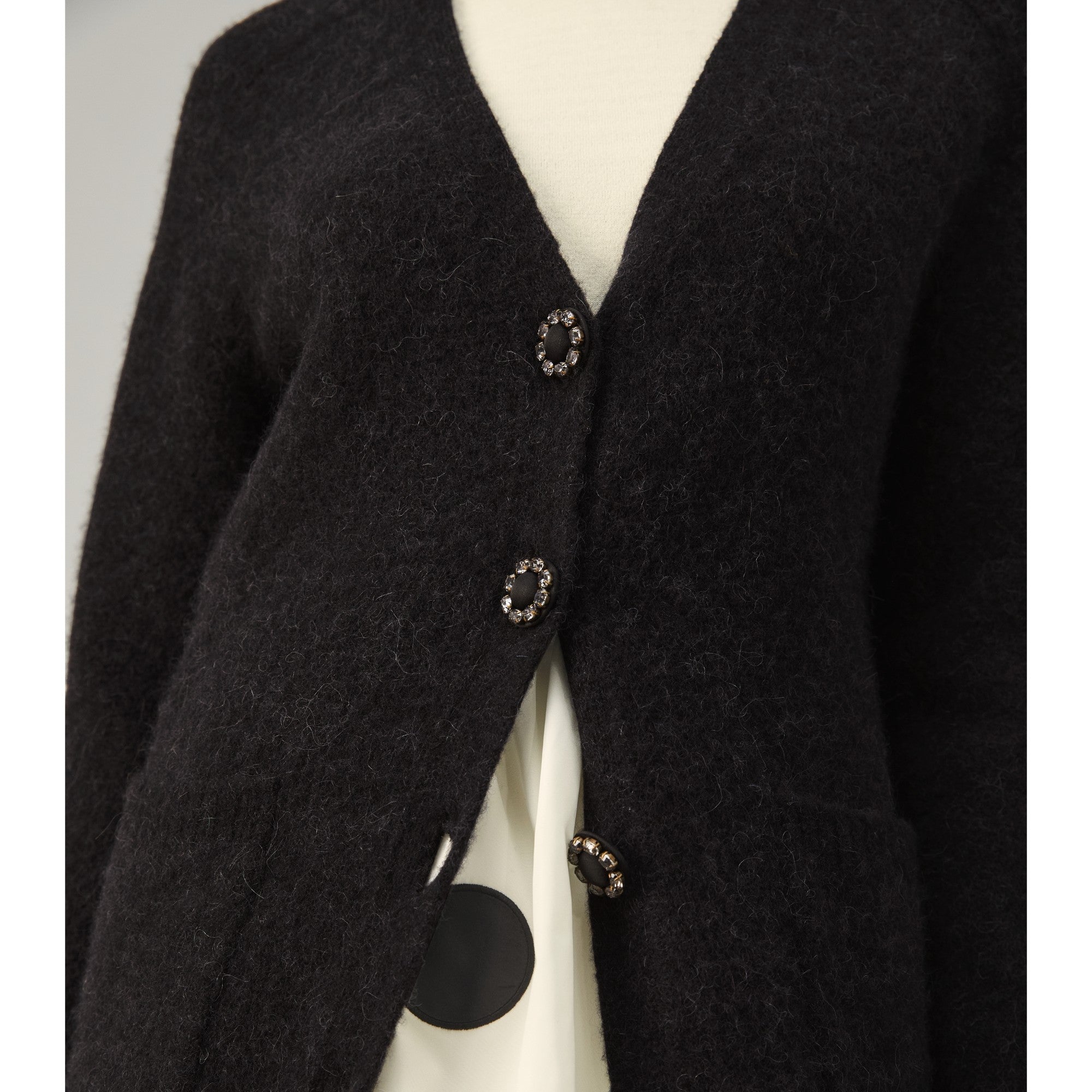 Women Jewel Button Cardigan - Black