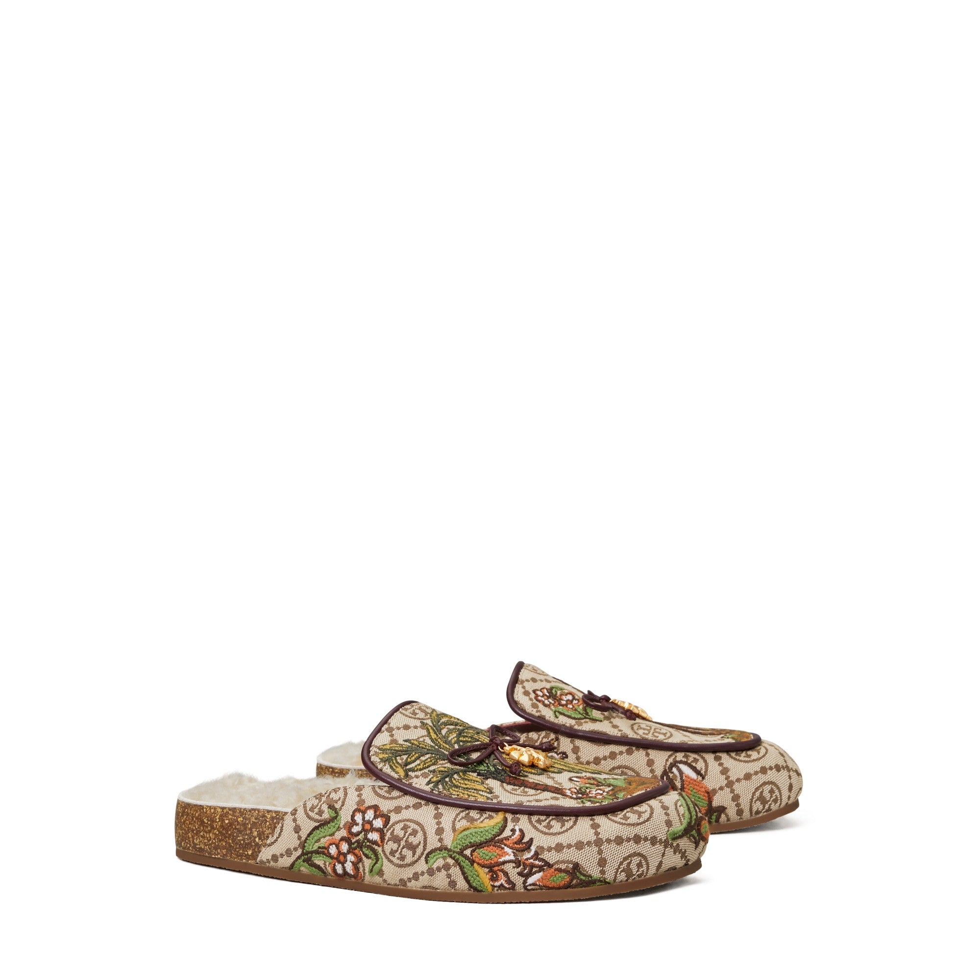 Women Tory Charm T Monogram Shearling Mule - Cheetah Needlepoint/ Buttermilk