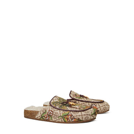 Women Tory Charm T Monogram Shearling Mule - Cheetah Needlepoint/ Buttermilk
