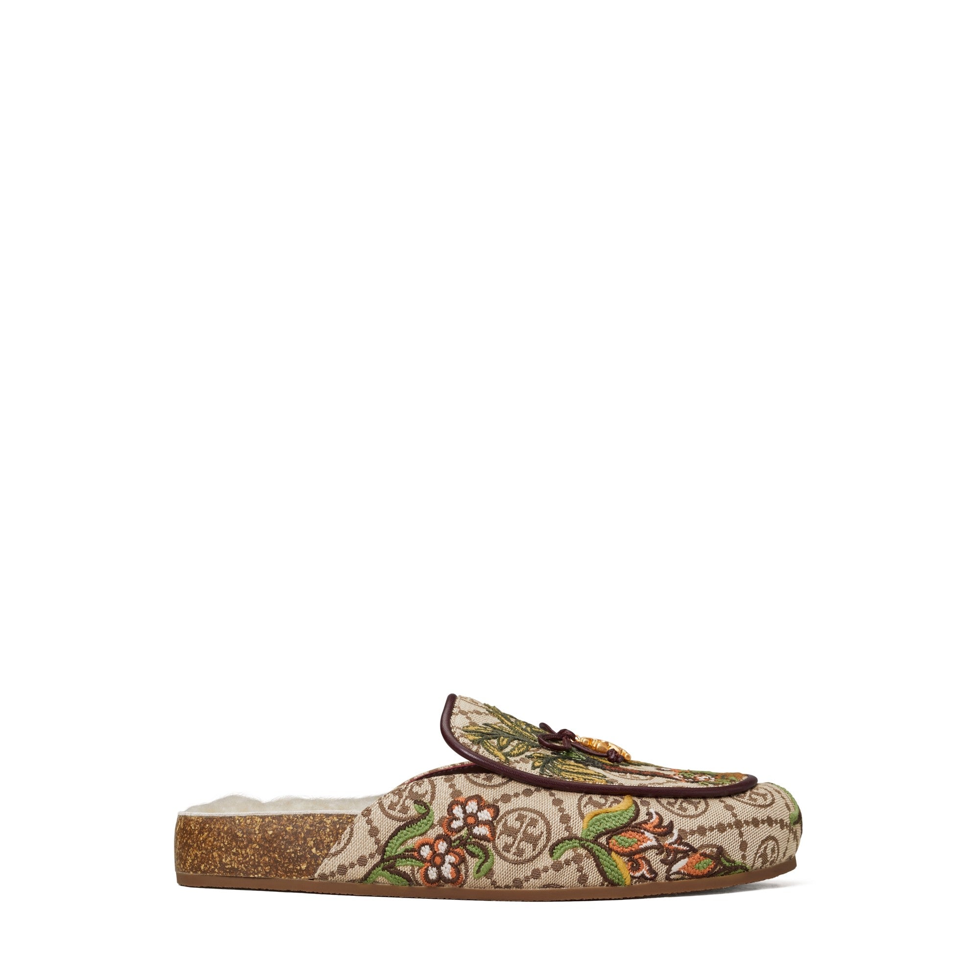 Women Tory Charm T Monogram Shearling Mule - Cheetah Needlepoint/ Buttermilk