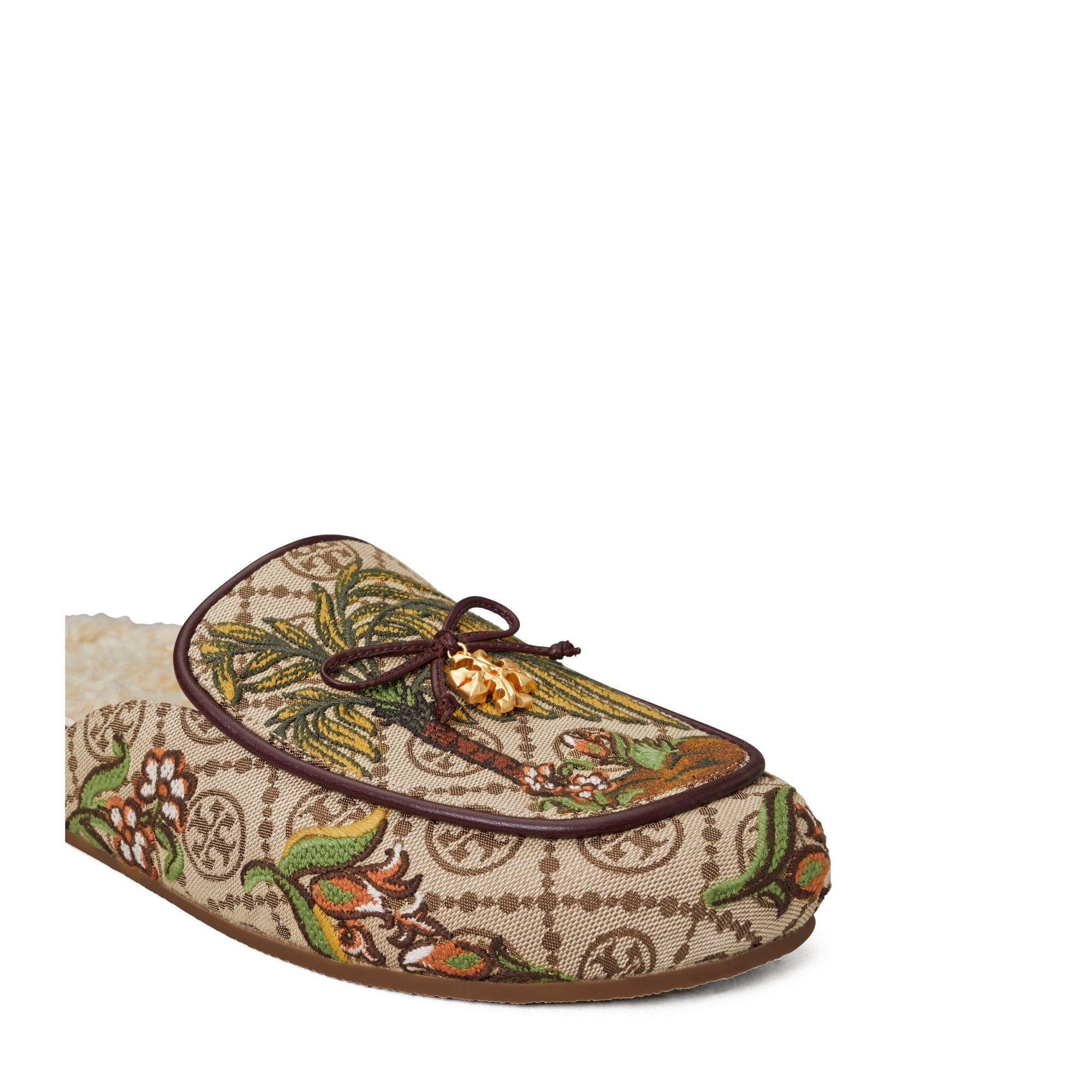 Women Tory Charm T Monogram Shearling Mule - Cheetah Needlepoint/ Buttermilk