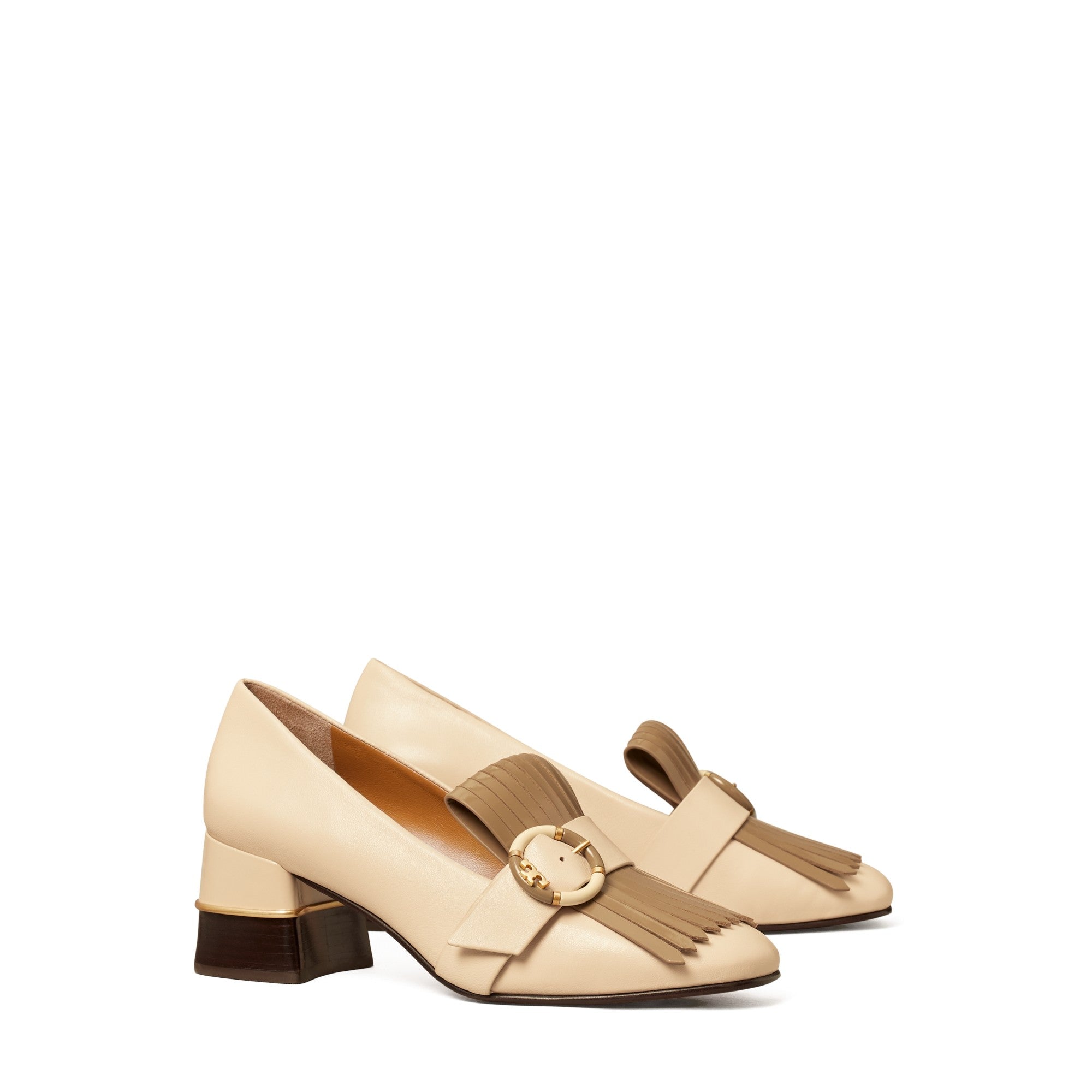 Women Multi Logo Kiltie Heeled Loafer - Brie / Sunflower Seed