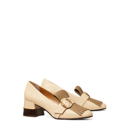 Women Multi Logo Kiltie Heeled Loafer - Brie / Sunflower Seed