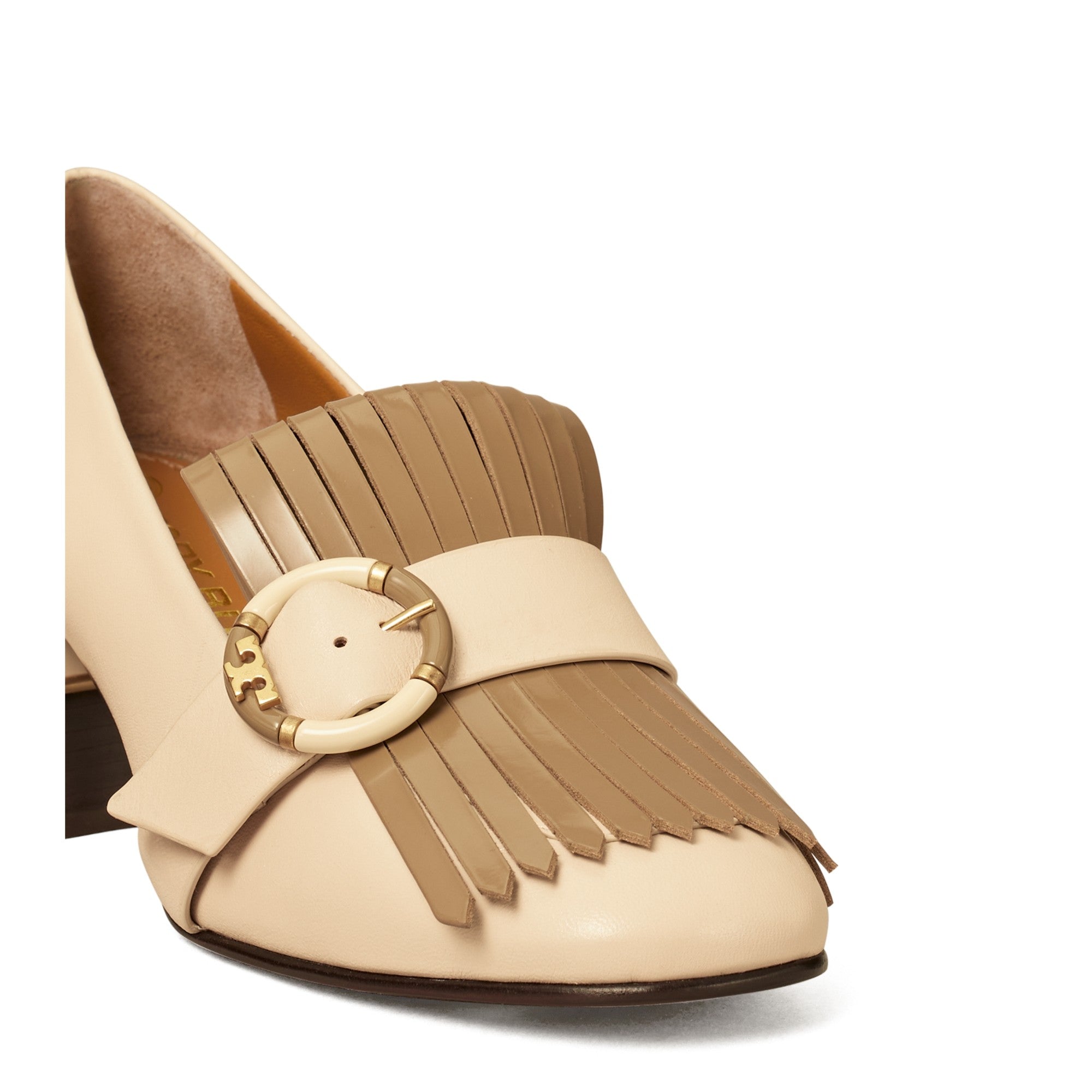 Women Multi Logo Kiltie Heeled Loafer - Brie / Sunflower Seed