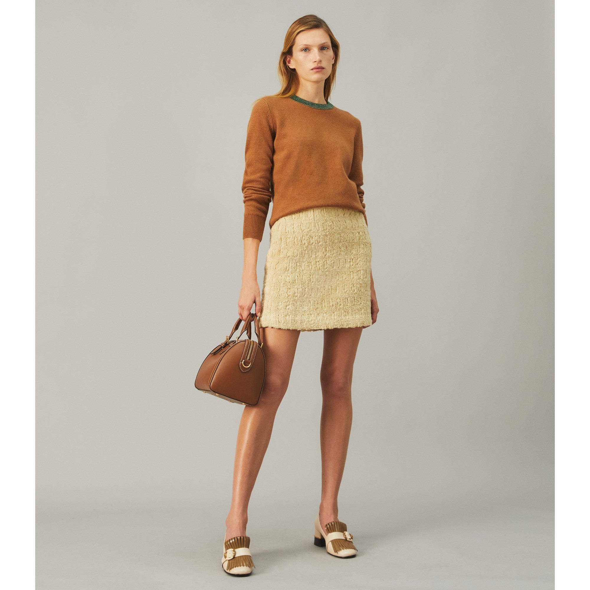 Women Multi Logo Kiltie Heeled Loafer - Brie / Sunflower Seed