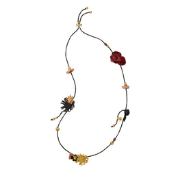 Women Roxanne Leather Long Necklace - Rolled Brass / Multi