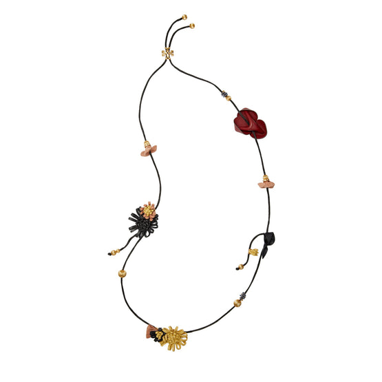 Women Roxanne Leather Long Necklace - Rolled Brass / Multi