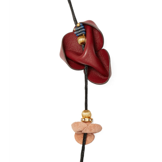 Women Roxanne Leather Long Necklace - Rolled Brass / Multi