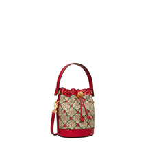 Women T Monogram Embroidered Mini Bucket Bag - Hazelnut