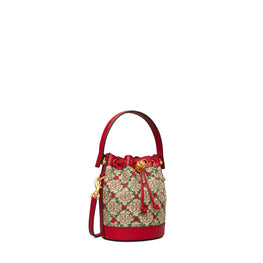 Women T Monogram Embroidered Mini Bucket Bag - Hazelnut