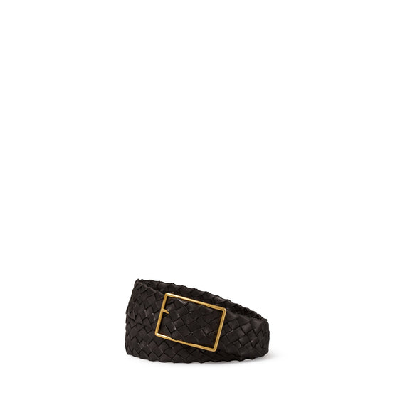 Women Leather Woven Belt - Black