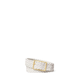 Women Leather Woven Belt - White