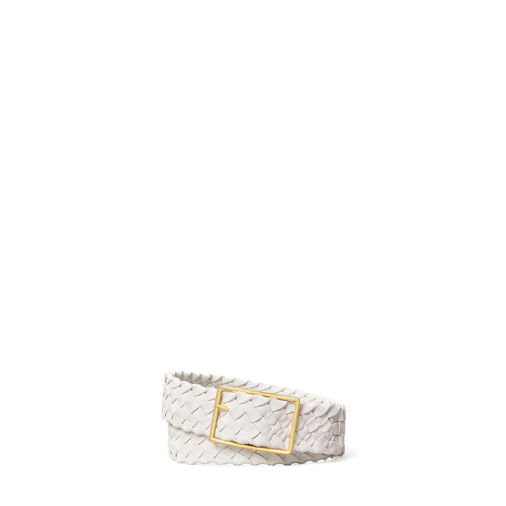 Women Leather Woven Belt - White
