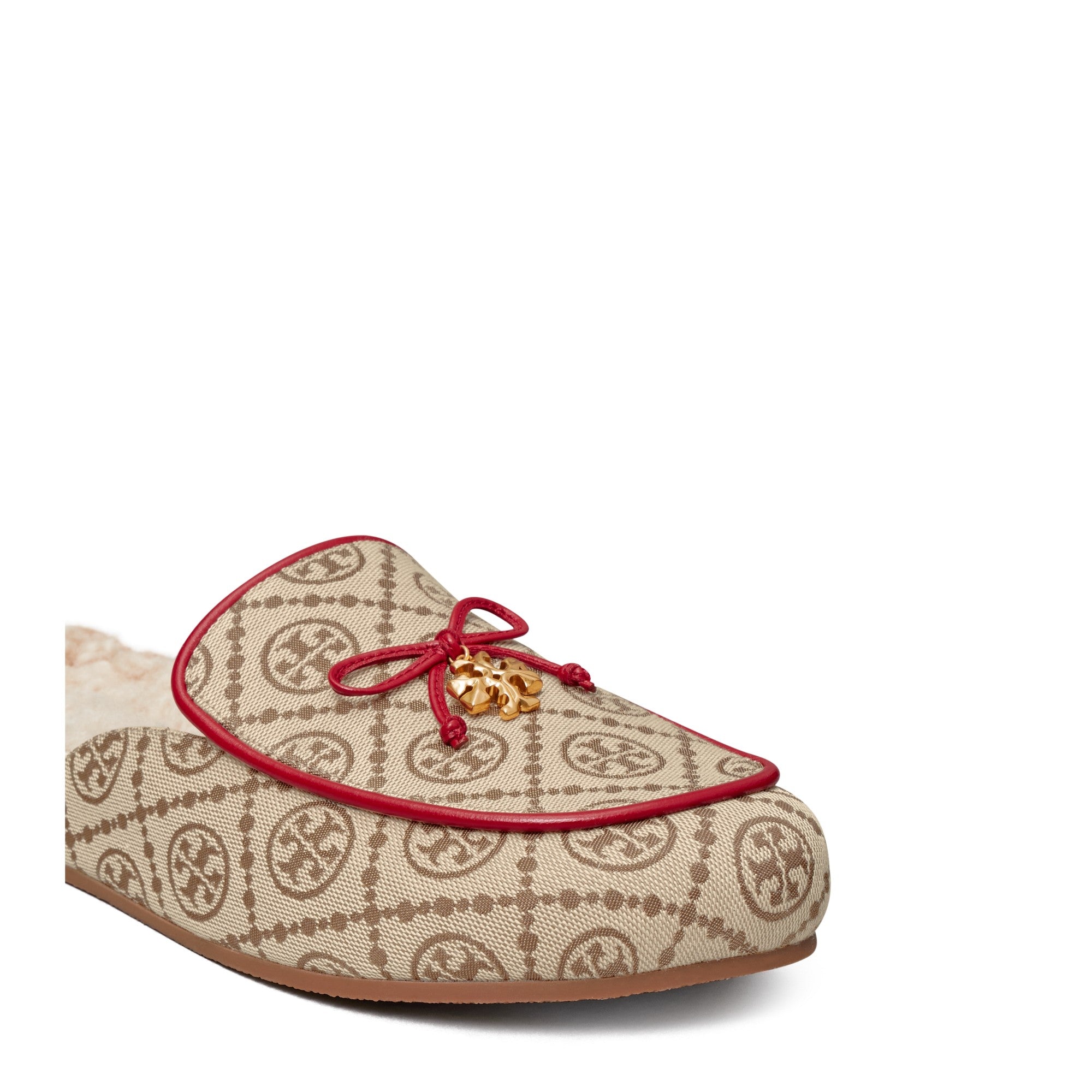 Women T Monogram Tory Charm Shearling Mule - Hazel /Tory Red / Buttermilk