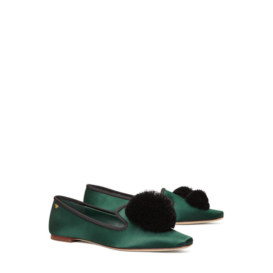 Women Pom Pom Smoking Slipper - Vintage Fern / Perfect Black