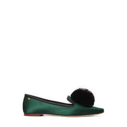 Women Pom Pom Smoking Slipper - Vintage Fern / Perfect Black