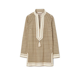 Women Printed Tory Tunic - French Cream Ribbon Wave