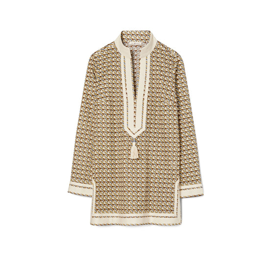 Women Printed Tory Tunic - French Cream Ribbon Wave