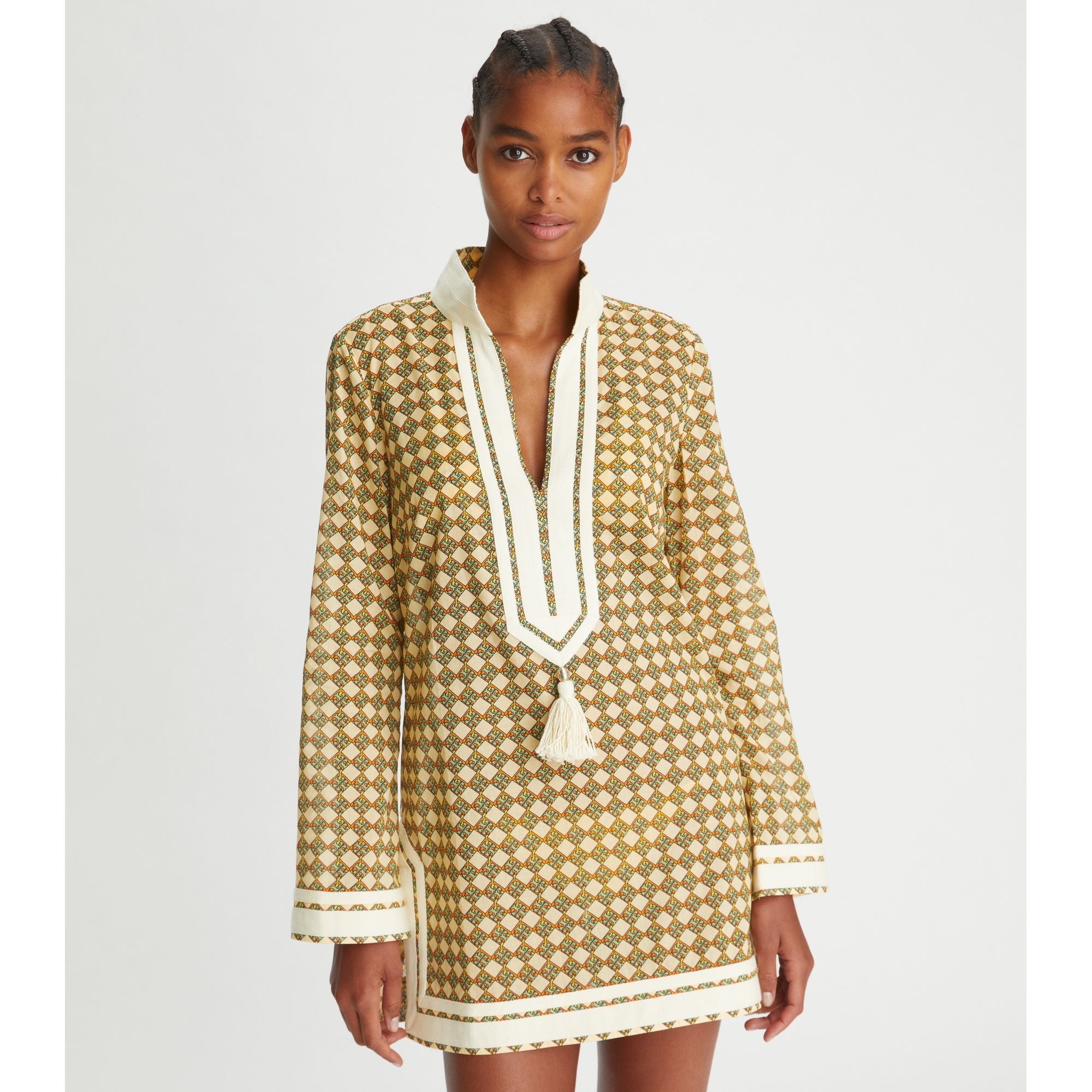 Women Cotton Tory Tunic - 3D Checkered Logo Lime