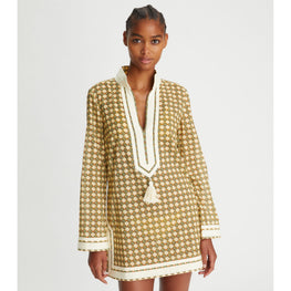 Women Cotton Tory Tunic - 3D Checkered Logo Lime