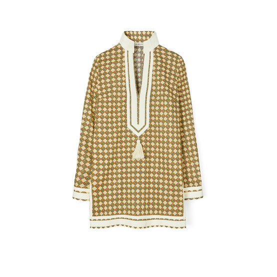 Women Cotton Tory Tunic - 3D Checkered Logo Lime