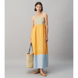 Women Color Blocked Dress - Jackfruit / Natural Khaki / Blue Mist