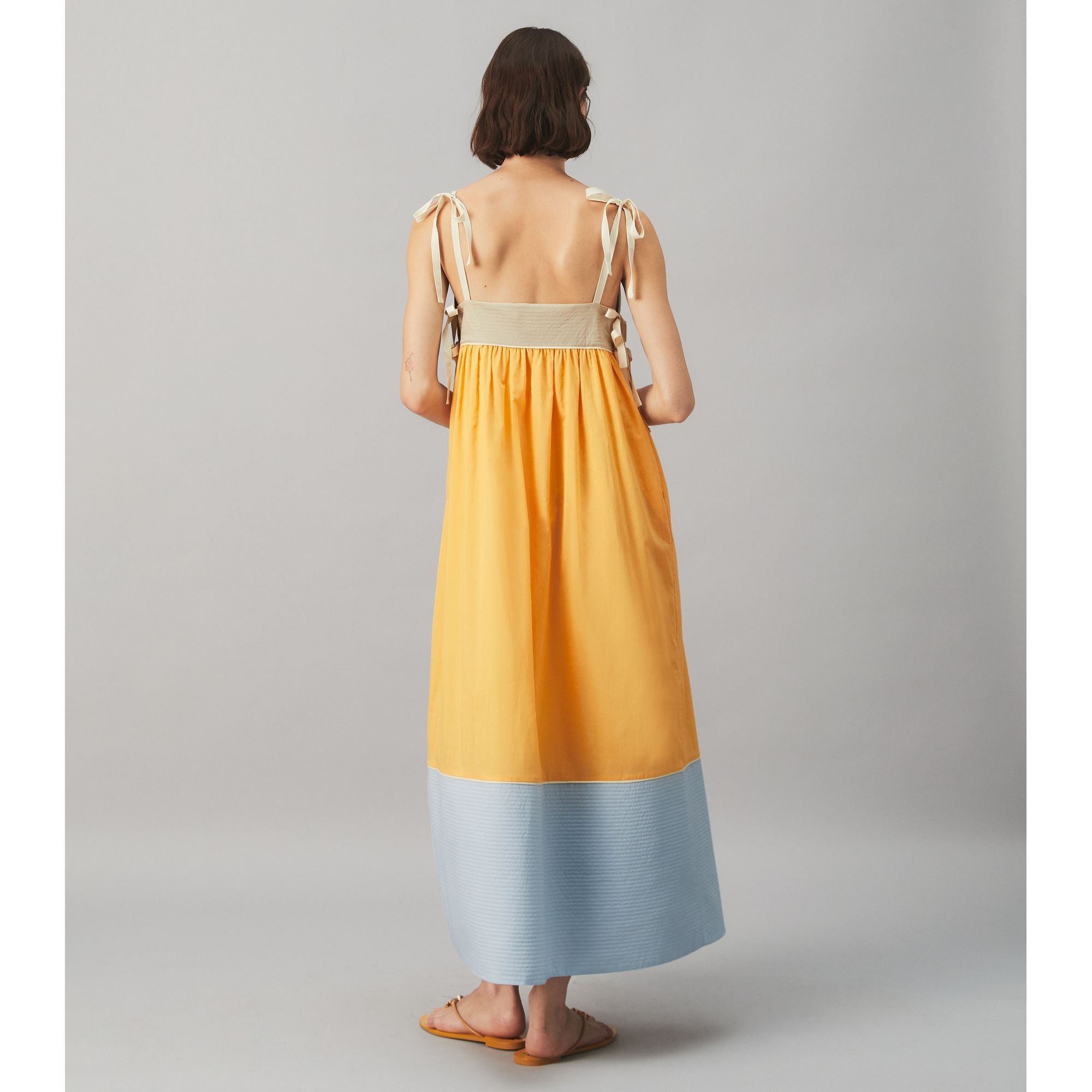 Women Color Blocked Dress - Jackfruit / Natural Khaki / Blue Mist
