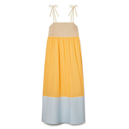 Women Color Blocked Dress - Jackfruit / Natural Khaki / Blue Mist