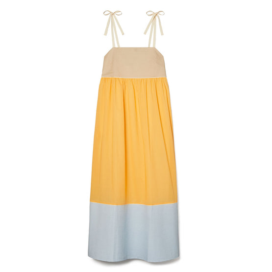 Women Color Blocked Dress - Jackfruit / Natural Khaki / Blue Mist