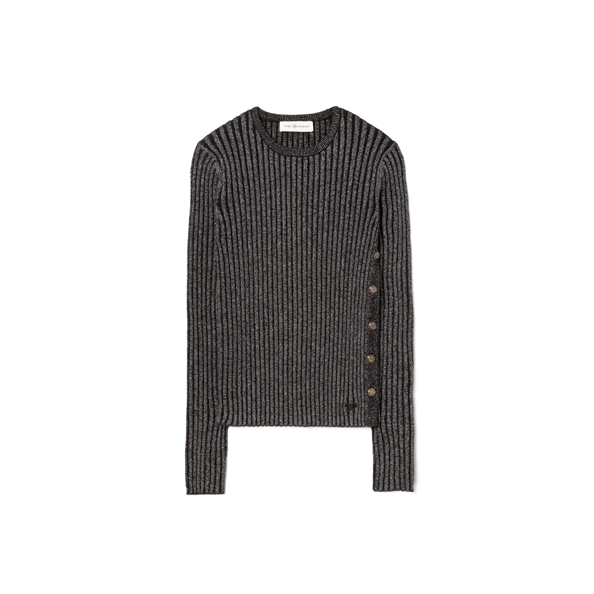Women Lurex Stripe Crewneck - Black