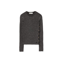 Women Lurex Stripe Crewneck - Black