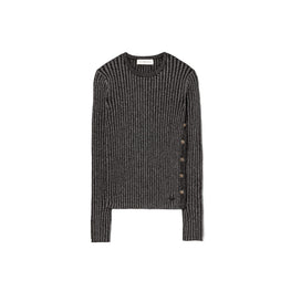 Women Lurex Stripe Crewneck - Black
