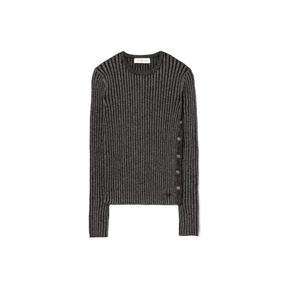 Women Lurex Stripe Crewneck - Black